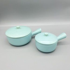 VTG La Solana Pottery Handled Soup Bean Pot Casserole Dish Turquoise Aqua EUC